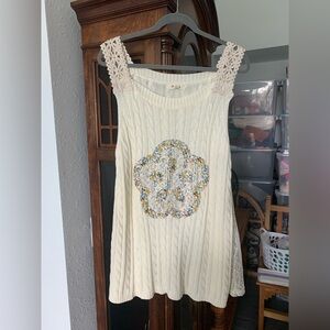 POL Cream Knit Tank with Floral Patch